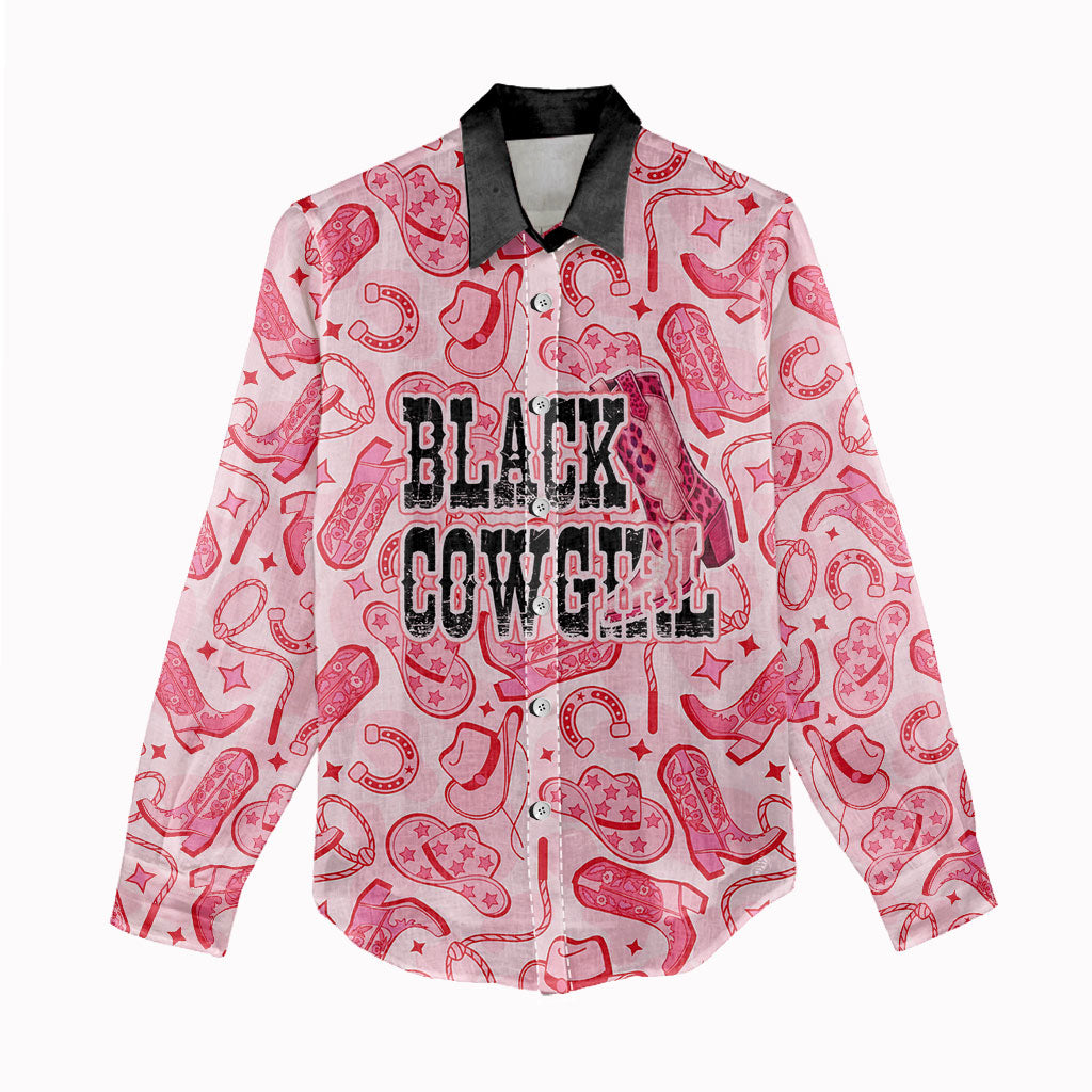 Black Cowgirl Women Casual Shirt Boots And Bling - Pink Leopard Western Diva Melanin