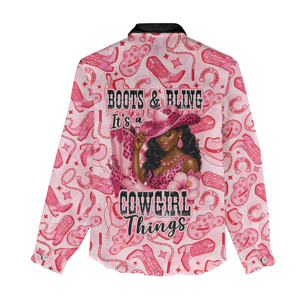 Black Cowgirl Women Casual Shirt Boots And Bling - Pink Leopard Western Diva Melanin