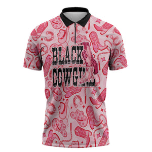 Black Cowgirl Zipper Polo Shirt Boots And Bling - Pink Leopard Western Diva Melanin