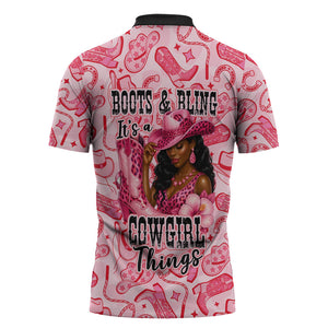 Black Cowgirl Zipper Polo Shirt Boots And Bling - Pink Leopard Western Diva Melanin