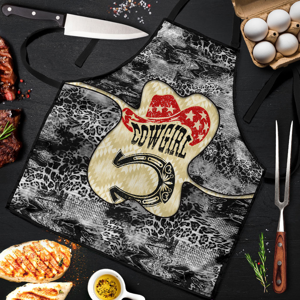 Black Cowgirl Lasso Horseshoe Apron Vintage Retro Leopard Animal