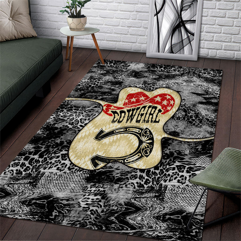 Black Cowgirl Lasso Horseshoe Area Rug Vintage Retro Leopard Animal