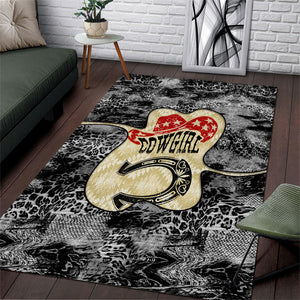 Black Cowgirl Lasso Horseshoe Area Rug Vintage Retro Leopard Animal