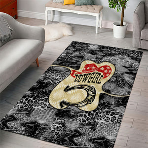 Black Cowgirl Lasso Horseshoe Area Rug Vintage Retro Leopard Animal
