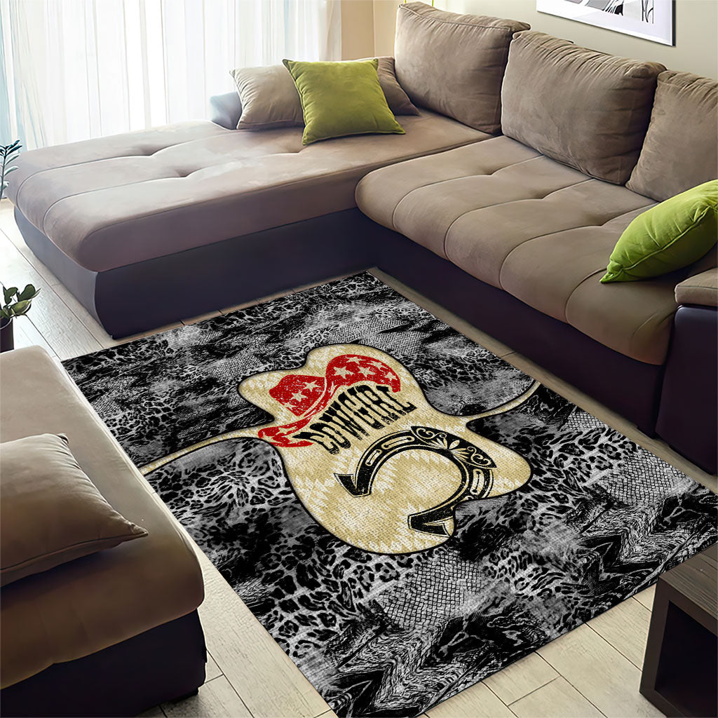 Black Cowgirl Lasso Horseshoe Area Rug Vintage Retro Leopard Animal
