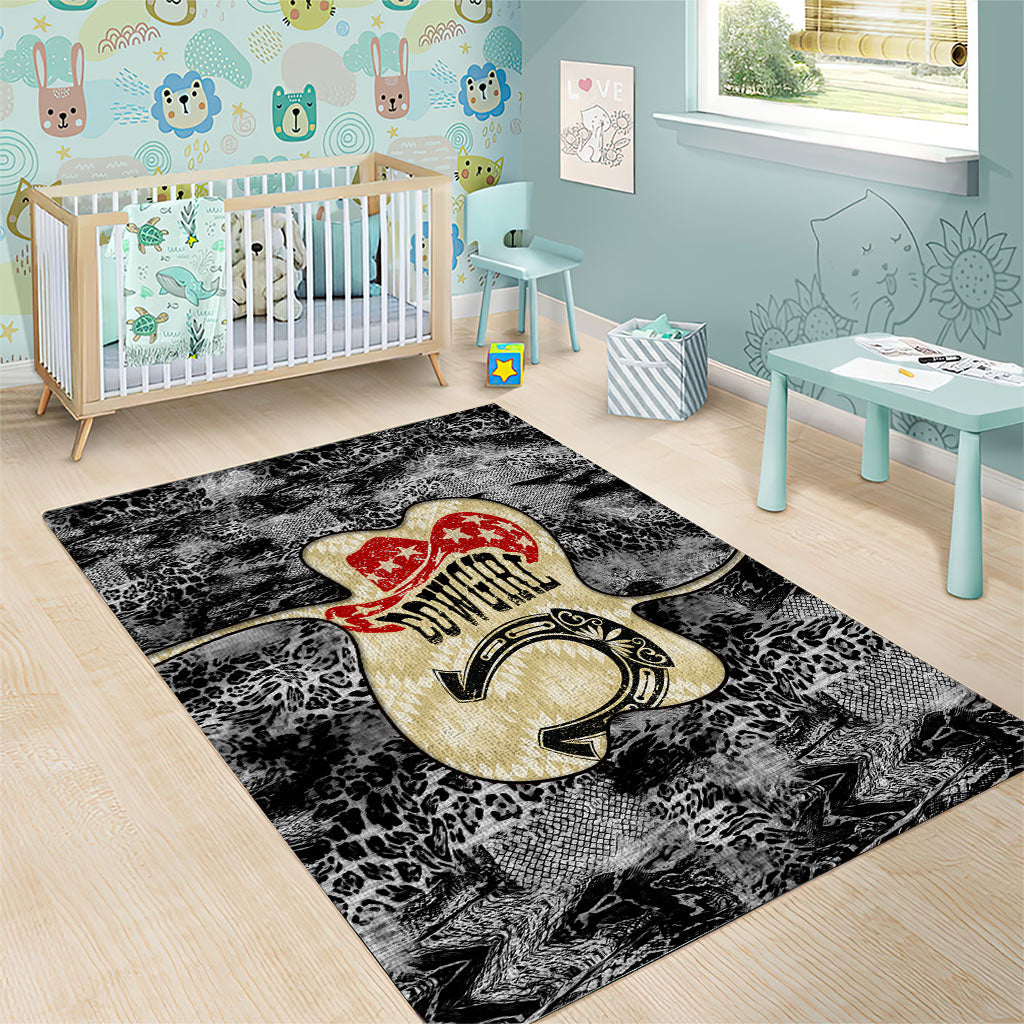 Black Cowgirl Lasso Horseshoe Area Rug Vintage Retro Leopard Animal