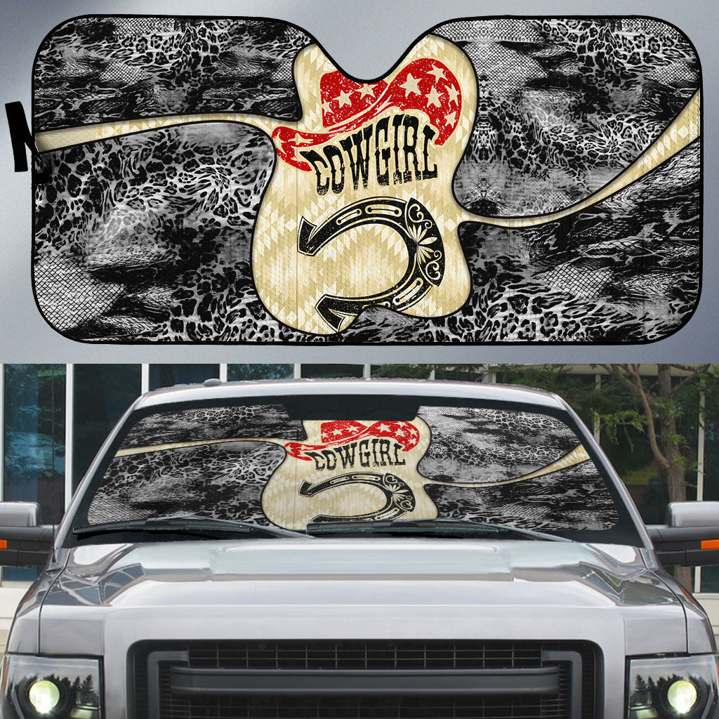 Black Cowgirl Lasso Horseshoe Auto Sun Shade Vintage Retro Leopard Animal