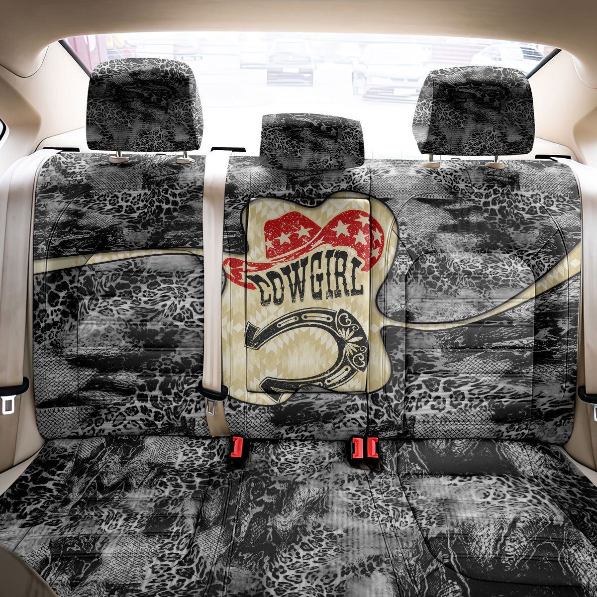 Black Cowgirl Lasso Horseshoe Back Car Seat Cover Vintage Retro Leopard Animal