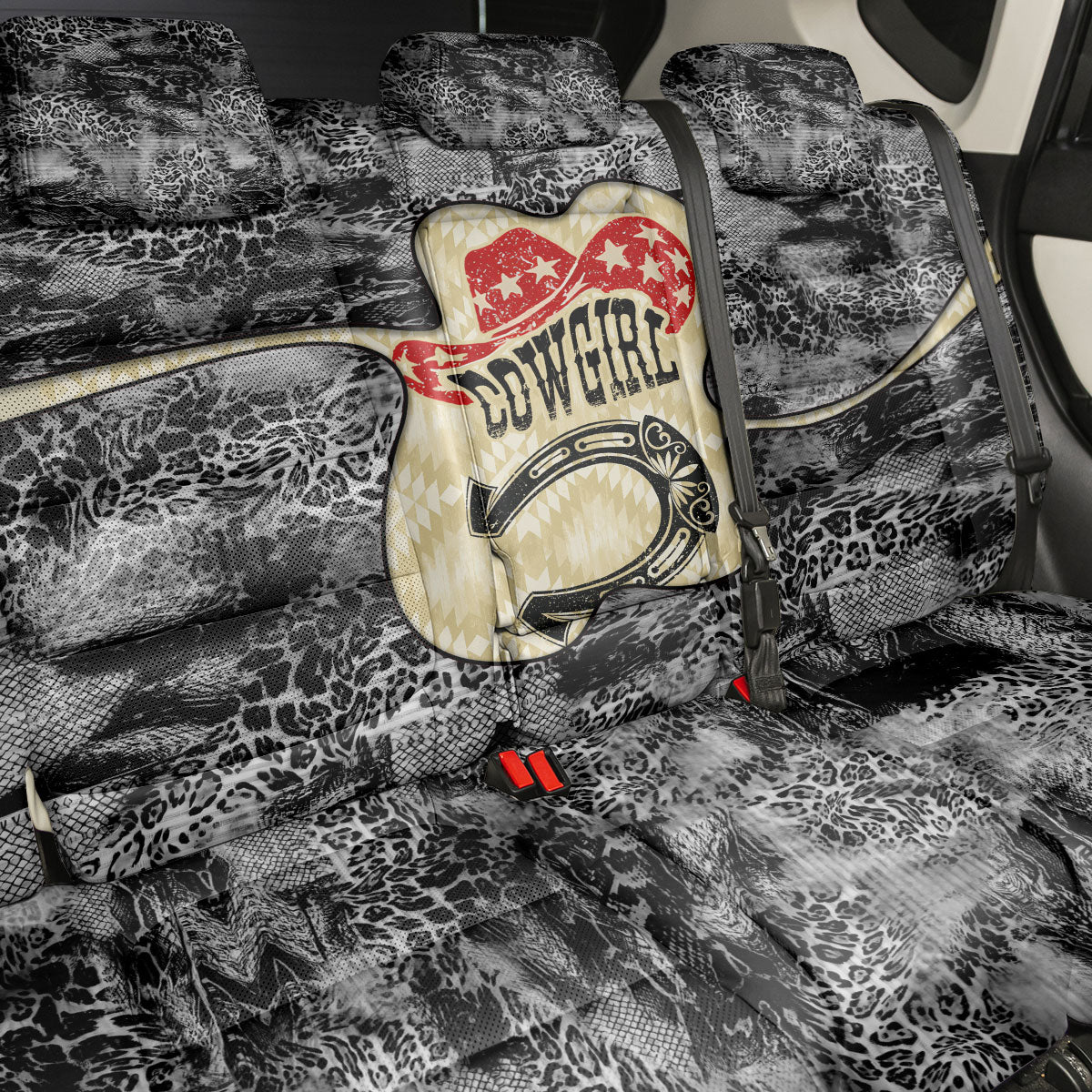Black Cowgirl Lasso Horseshoe Back Car Seat Cover Vintage Retro Leopard Animal
