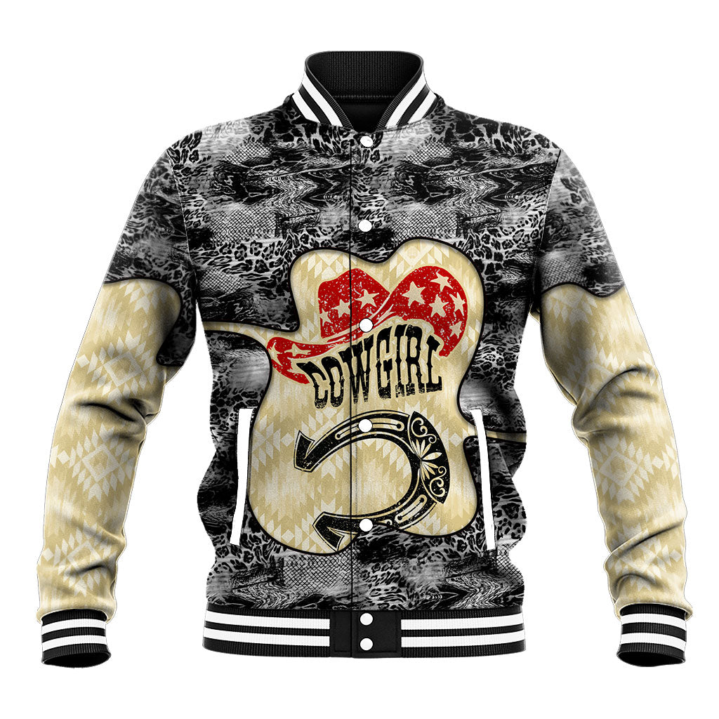 Black Cowgirl Lasso Horseshoe Baseball Jacket Vintage Retro Leopard Animal