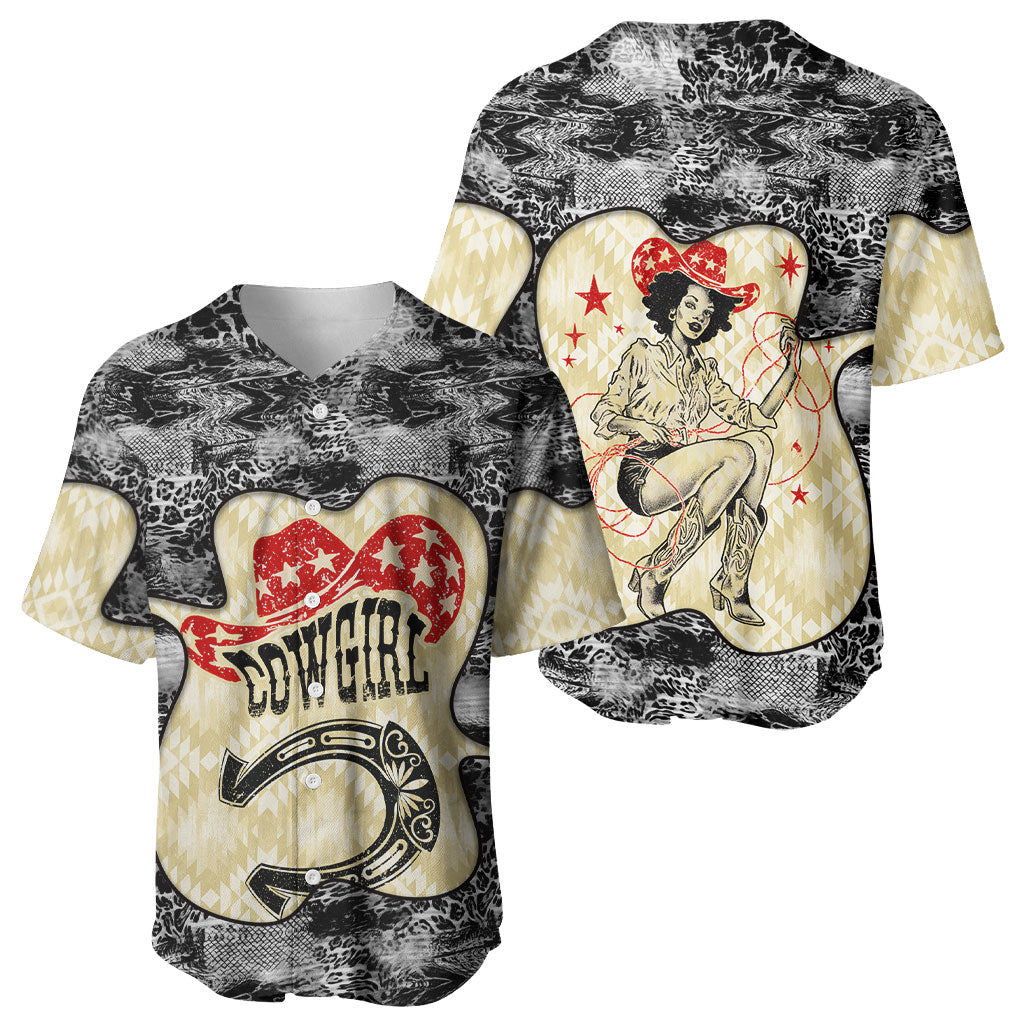 Black Cowgirl Lasso Horseshoe Baseball Jersey Vintage Retro Leopard Animal
