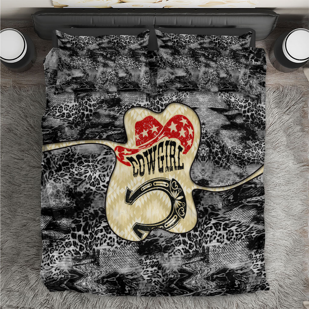 Black Cowgirl Lasso Horseshoe Bedding Set Vintage Retro Leopard Animal