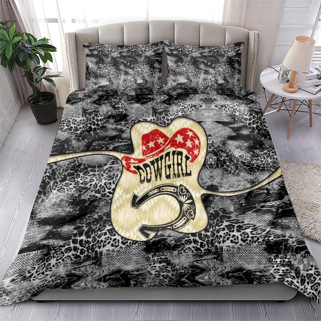 Black Cowgirl Lasso Horseshoe Bedding Set Vintage Retro Leopard Animal