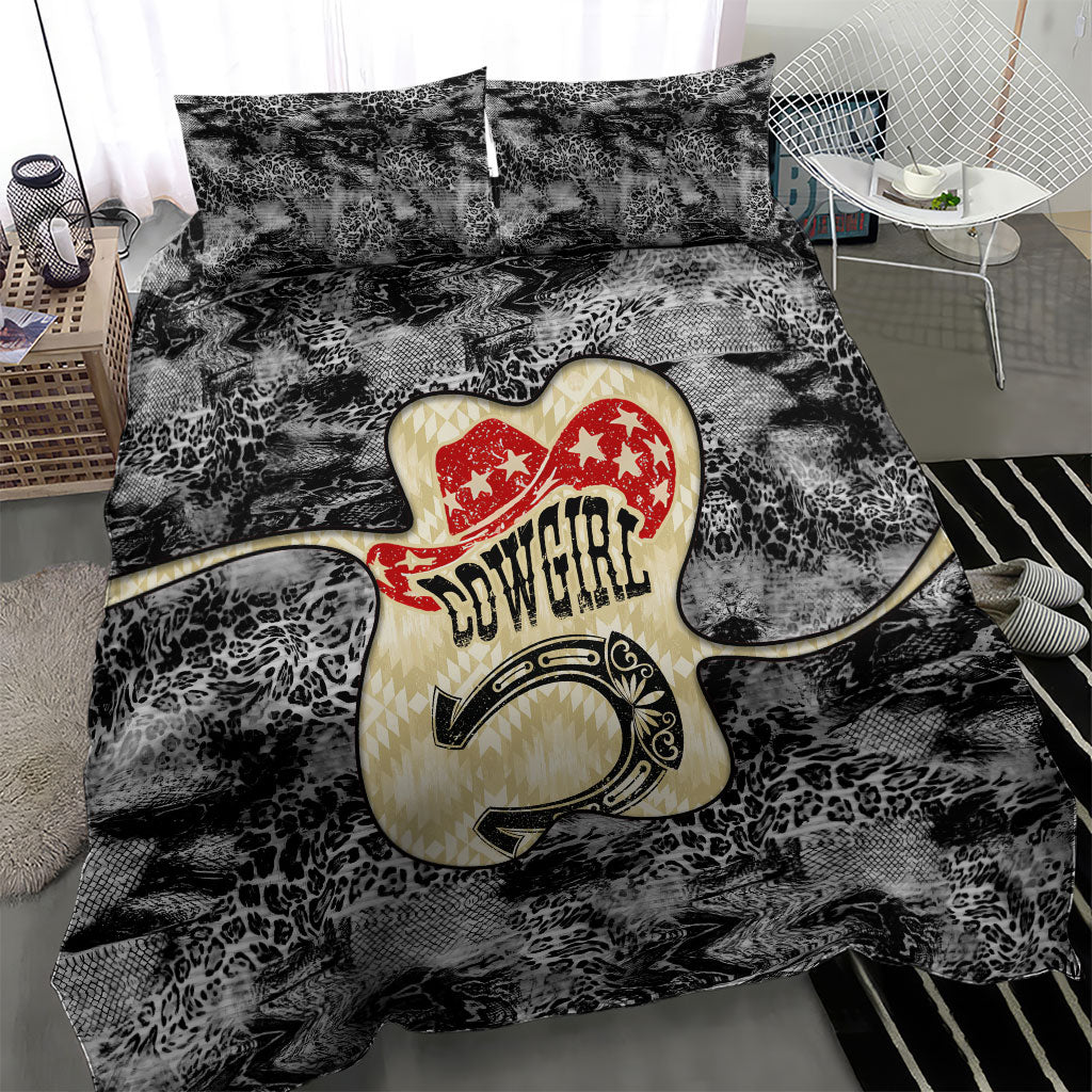 Black Cowgirl Lasso Horseshoe Bedding Set Vintage Retro Leopard Animal