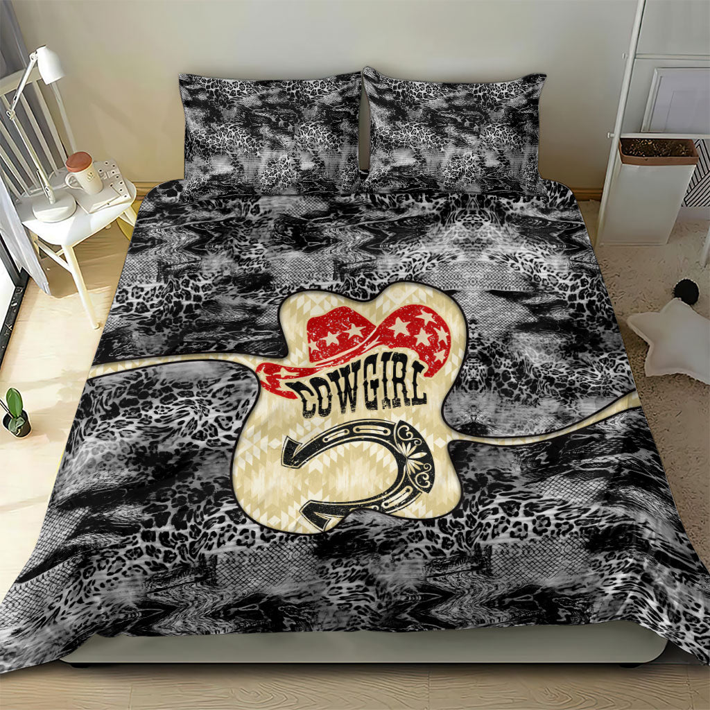 Black Cowgirl Lasso Horseshoe Bedding Set Vintage Retro Leopard Animal