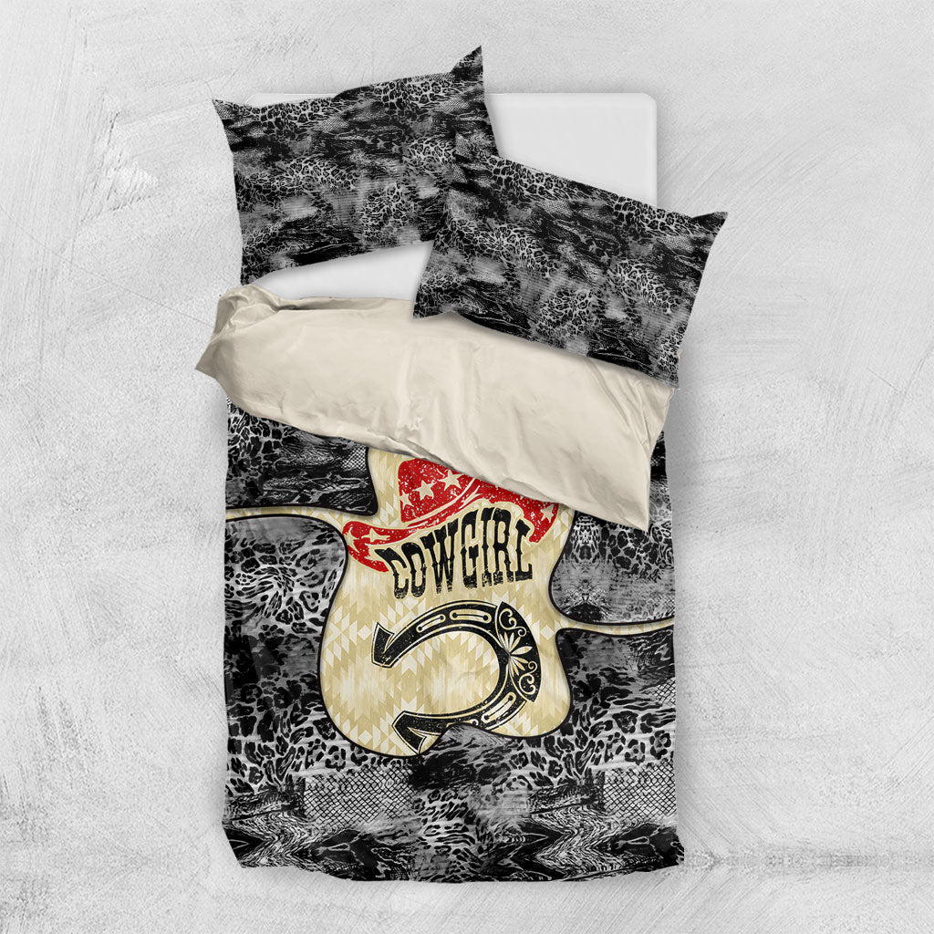 Black Cowgirl Lasso Horseshoe Bedding Set Vintage Retro Leopard Animal