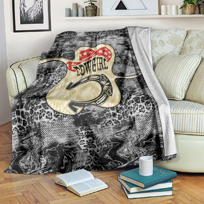 Black Cowgirl Lasso Horseshoe Blanket Vintage Retro Leopard Animal