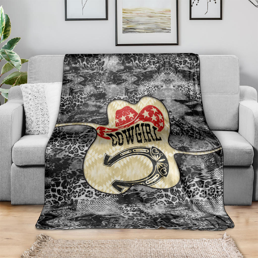Black Cowgirl Lasso Horseshoe Blanket Vintage Retro Leopard Animal