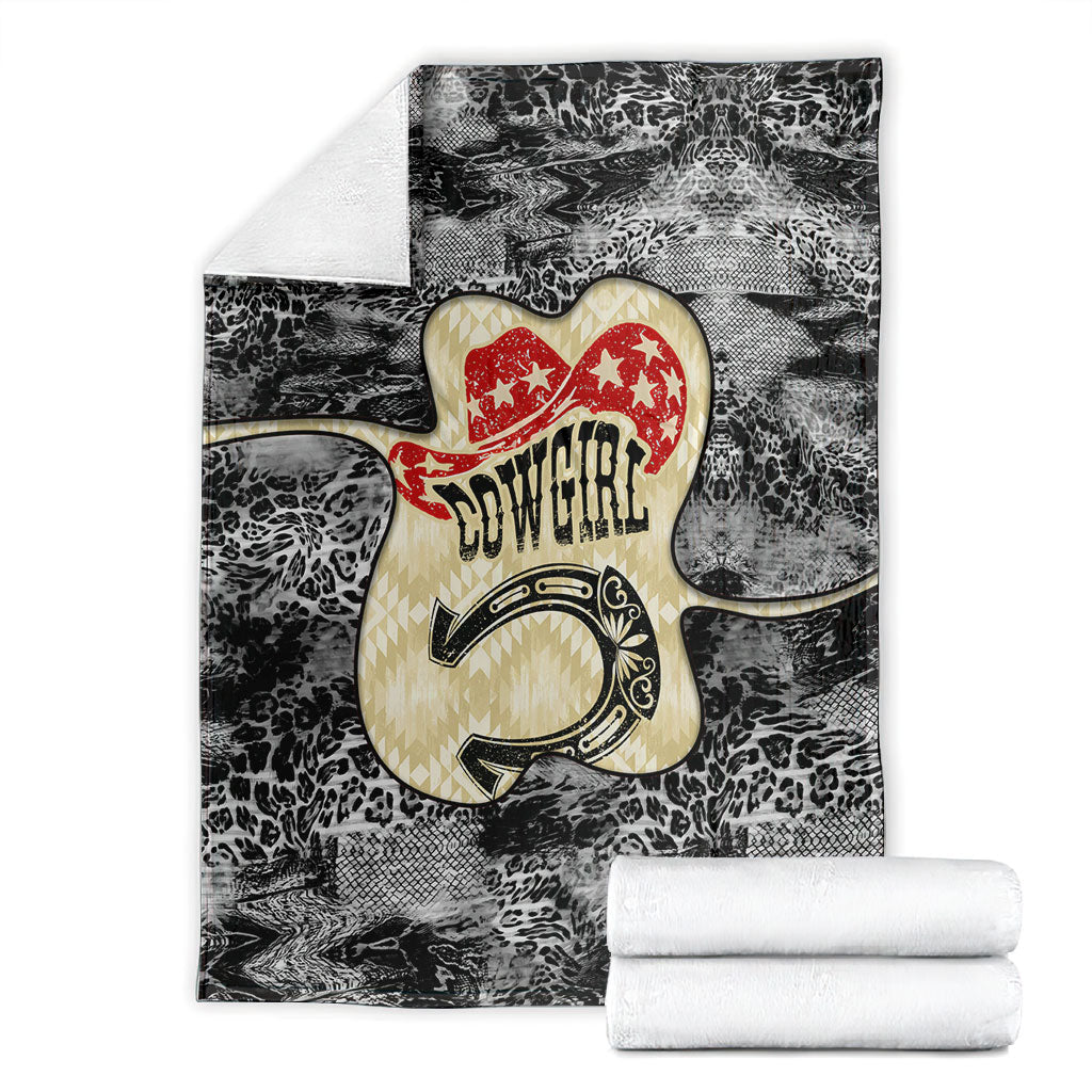 Black Cowgirl Lasso Horseshoe Blanket Vintage Retro Leopard Animal