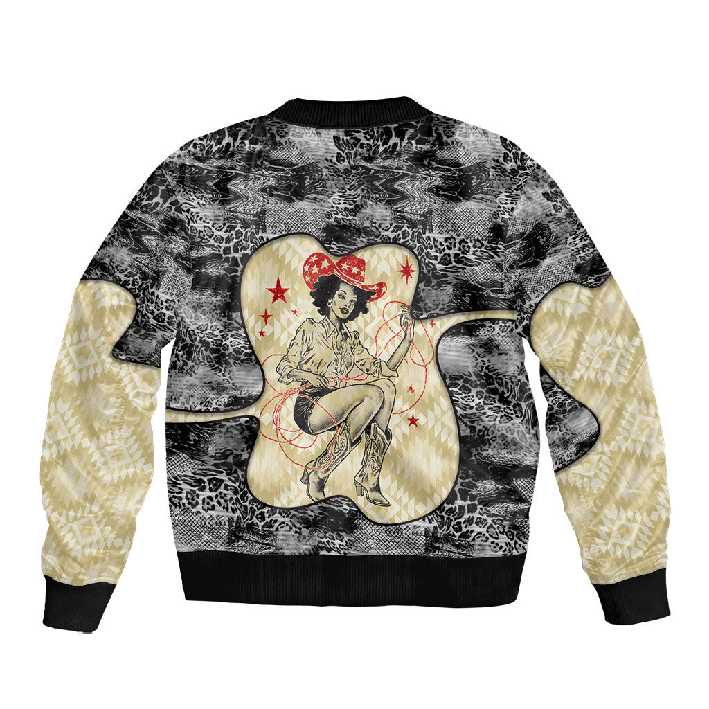 Black Cowgirl Lasso Horseshoe Bomber Jacket Vintage Retro Leopard Animal