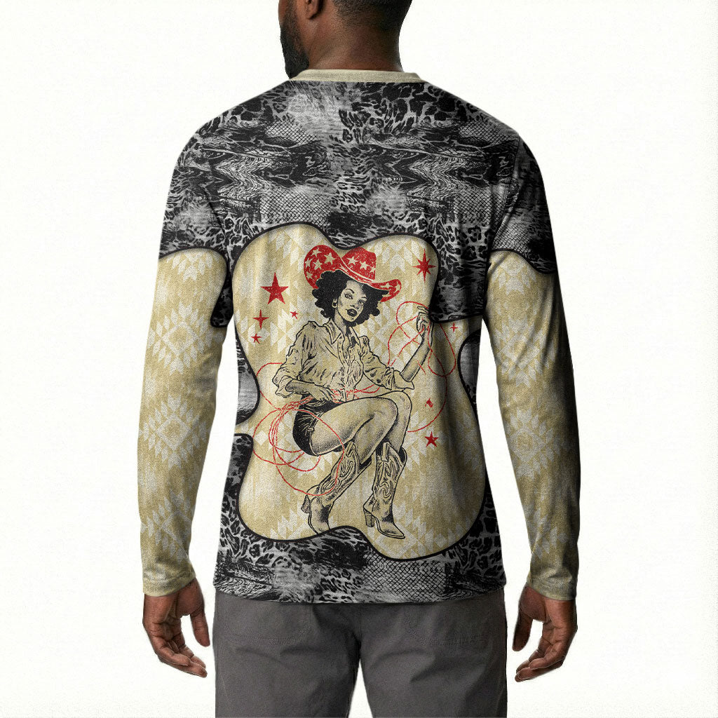 Black Cowgirl Lasso Horseshoe Button Sweatshirt Vintage Retro Leopard Animal
