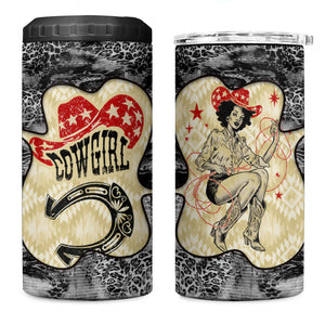 Black Cowgirl Lasso Horseshoe 4 in 1 Can Cooler Tumbler Vintage Retro Leopard Animal