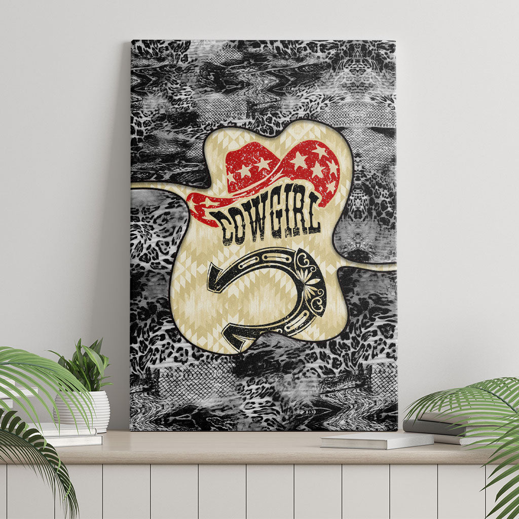 Black Cowgirl Lasso Horseshoe Canvas Wall Art Vintage Retro Leopard Animal