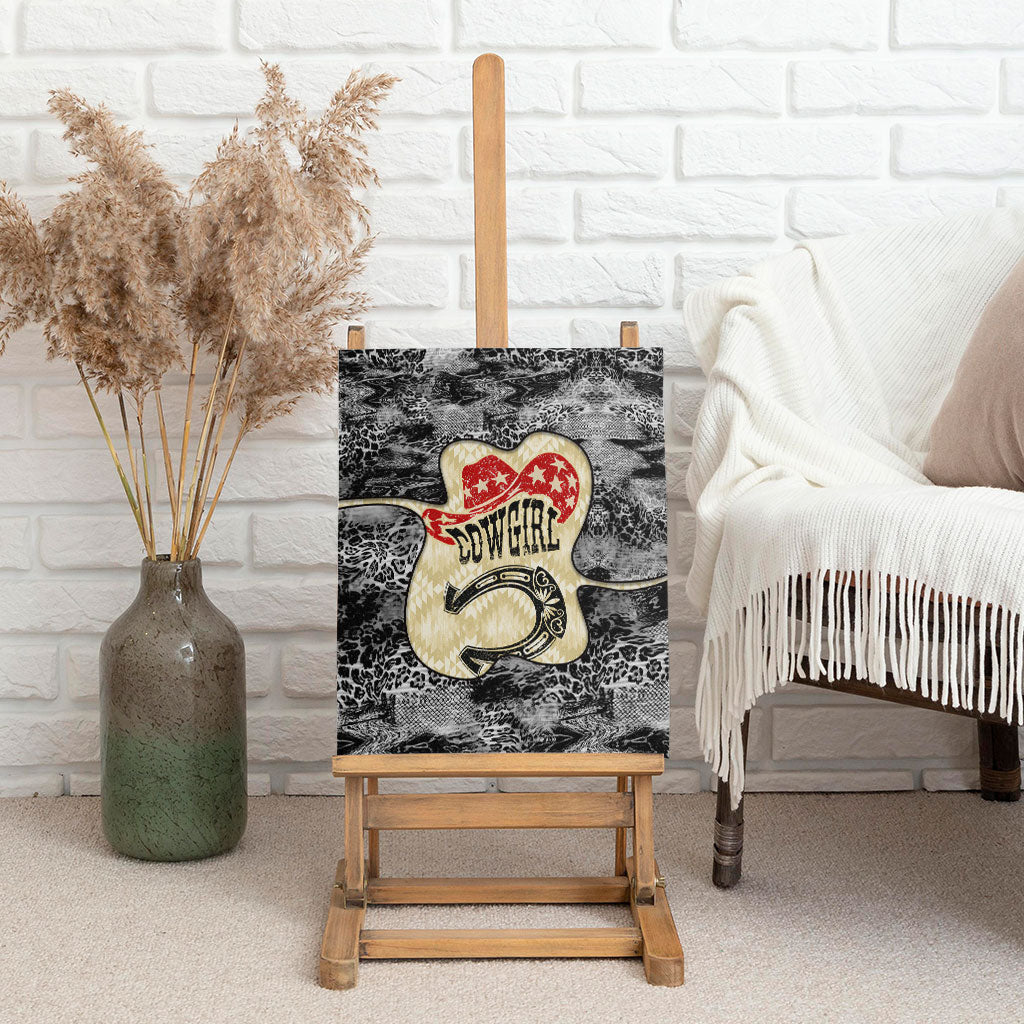 Black Cowgirl Lasso Horseshoe Canvas Wall Art Vintage Retro Leopard Animal