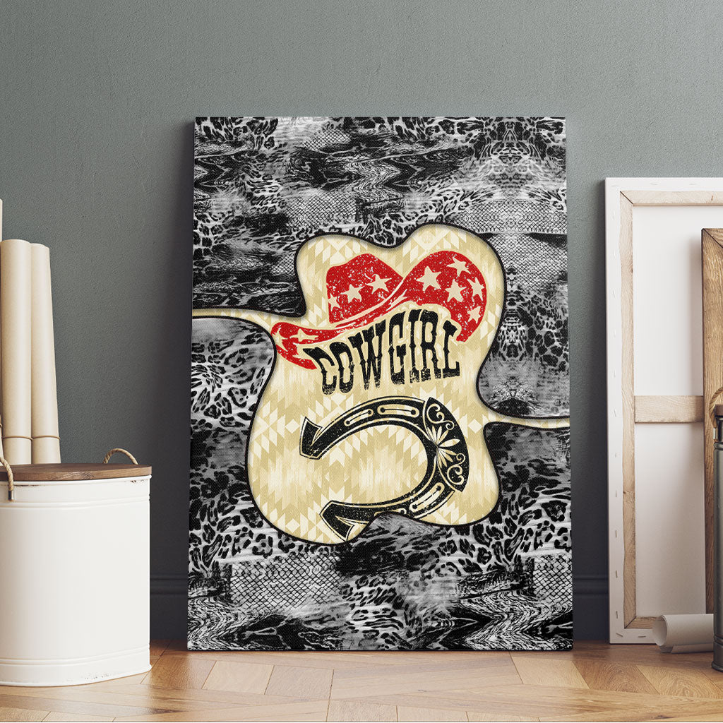 Black Cowgirl Lasso Horseshoe Canvas Wall Art Vintage Retro Leopard Animal