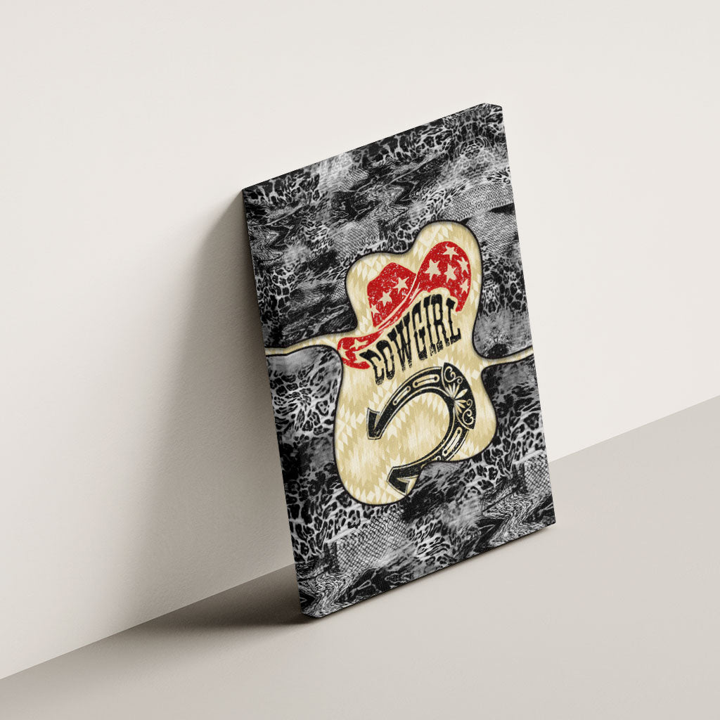 Black Cowgirl Lasso Horseshoe Canvas Wall Art Vintage Retro Leopard Animal