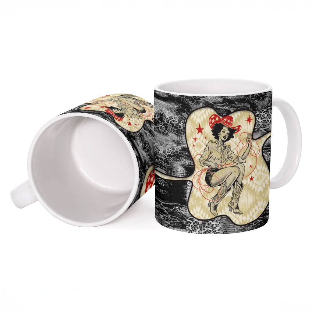 Black Cowgirl Lasso Horseshoe Ceramic Mug Vintage Retro Leopard Animal