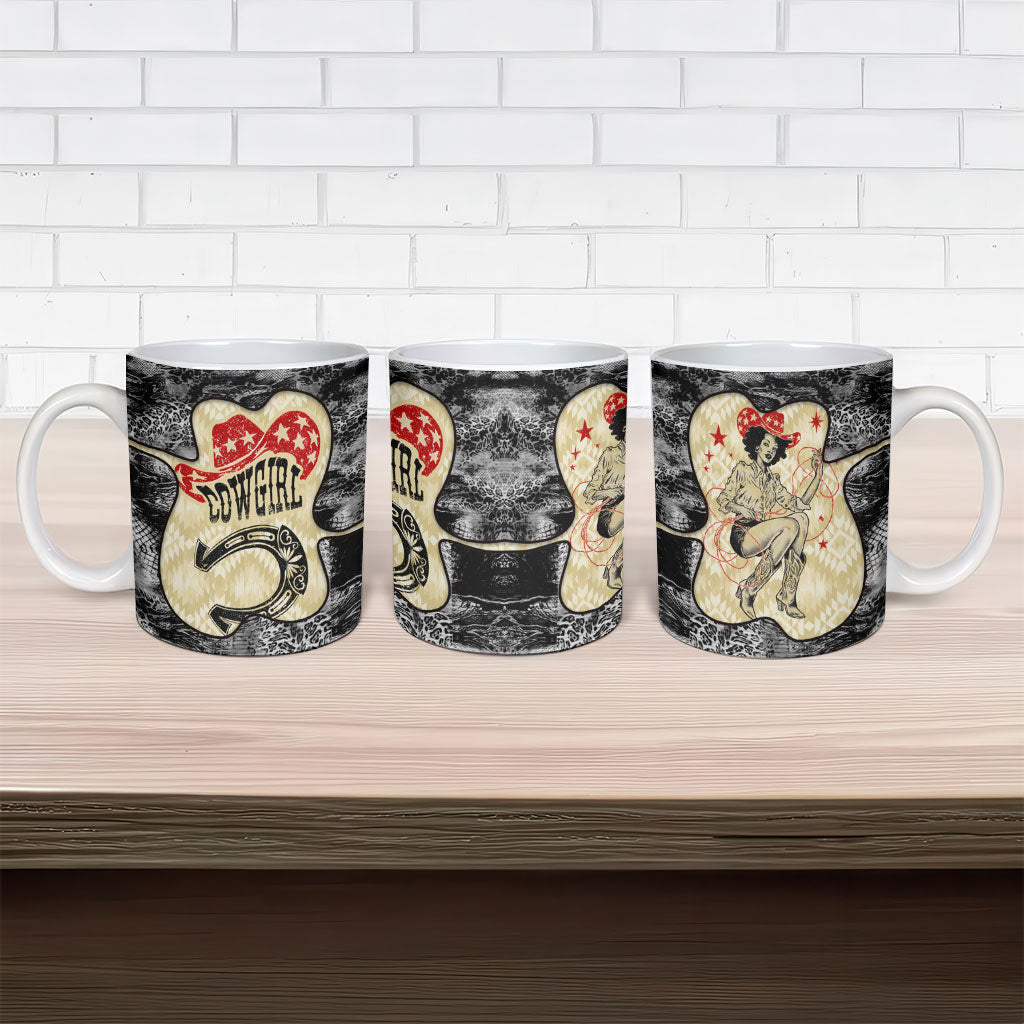 Black Cowgirl Lasso Horseshoe Ceramic Mug Vintage Retro Leopard Animal