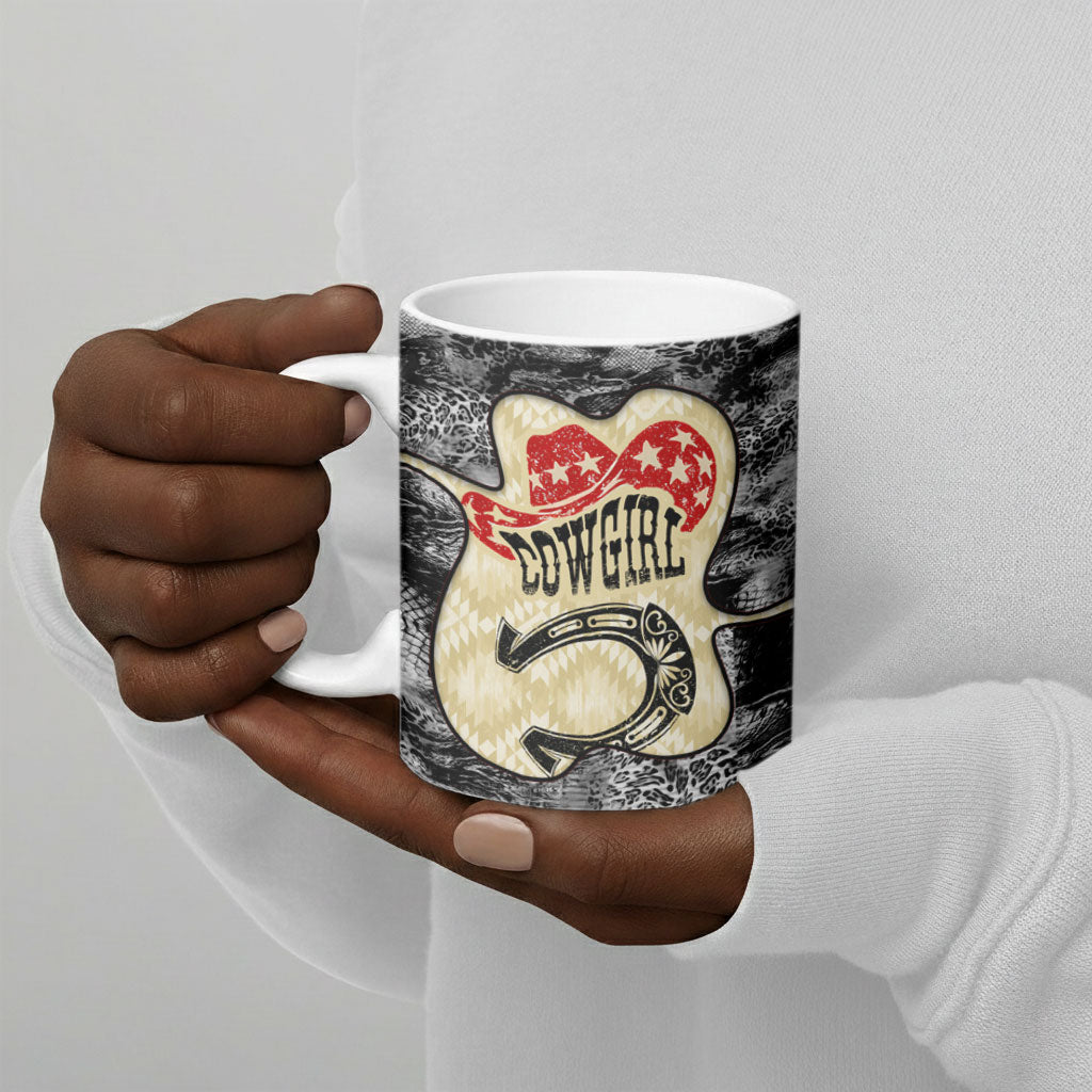 Black Cowgirl Lasso Horseshoe Ceramic Mug Vintage Retro Leopard Animal