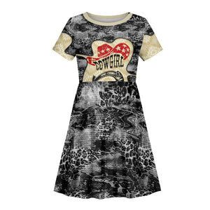 Black Cowgirl Lasso Horseshoe Kid Short Sleeve Dress Vintage Retro Leopard Animal