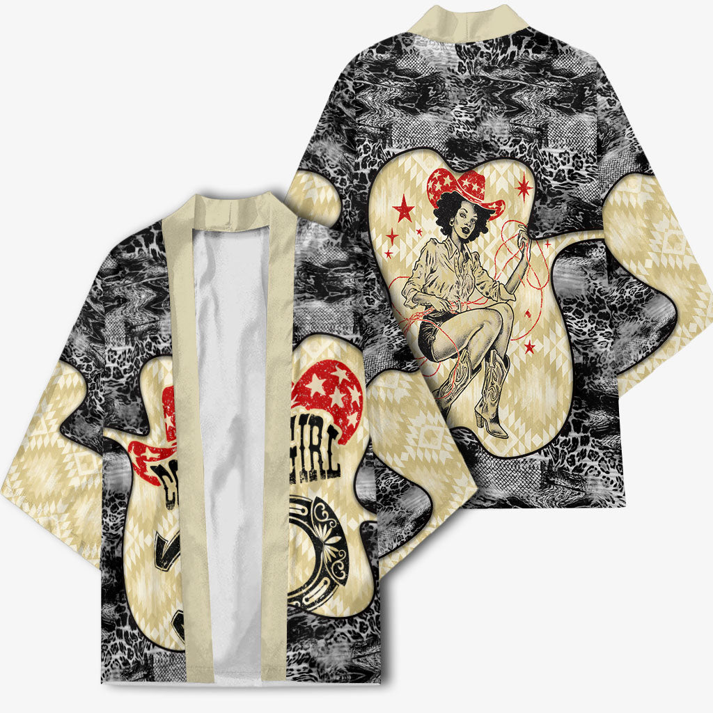 Black Cowgirl Lasso Horseshoe Kimono Vintage Retro Leopard Animal