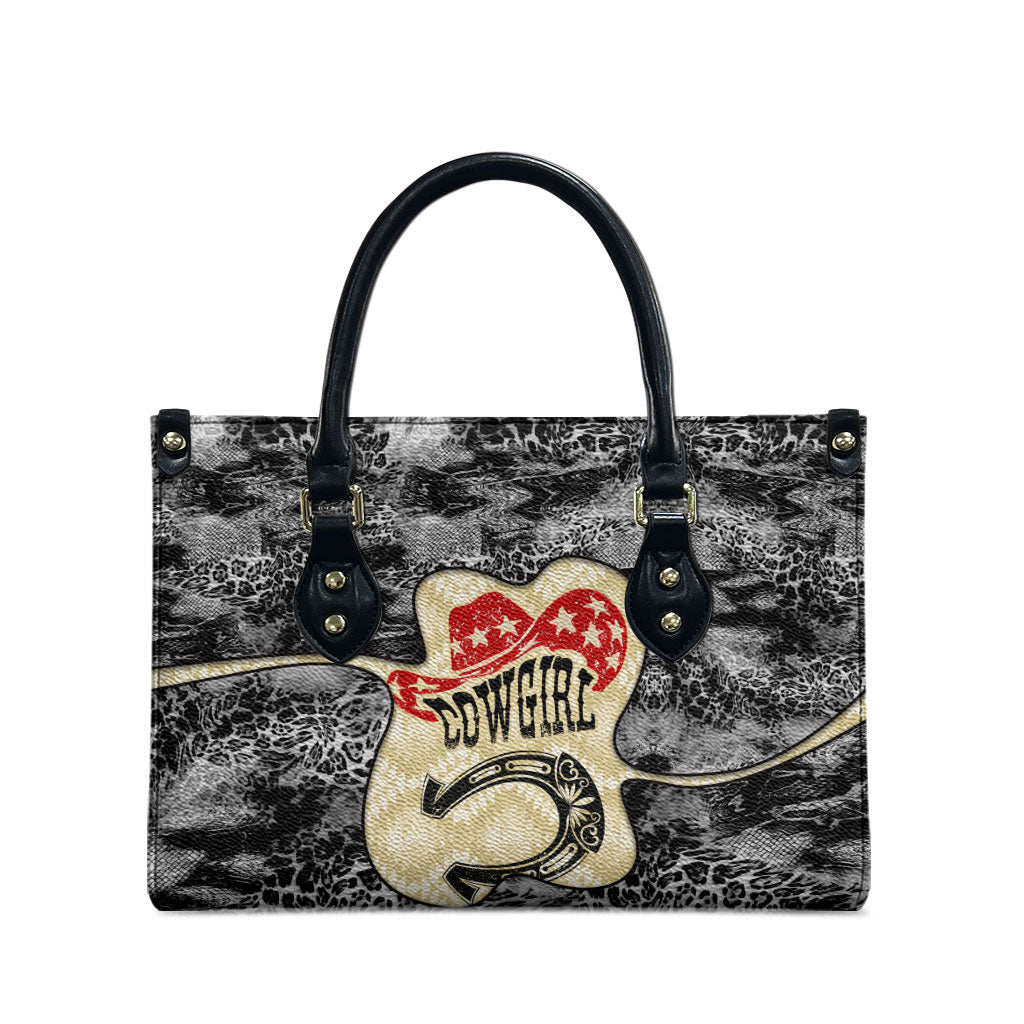 Black Cowgirl Lasso Horseshoe Leather Bag Vintage Retro Leopard Animal