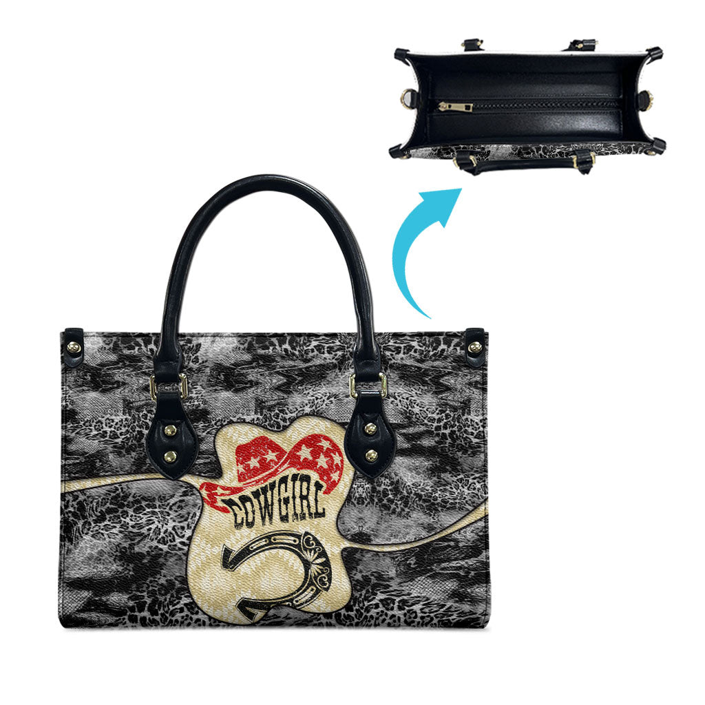 Black Cowgirl Lasso Horseshoe Leather Bag Vintage Retro Leopard Animal
