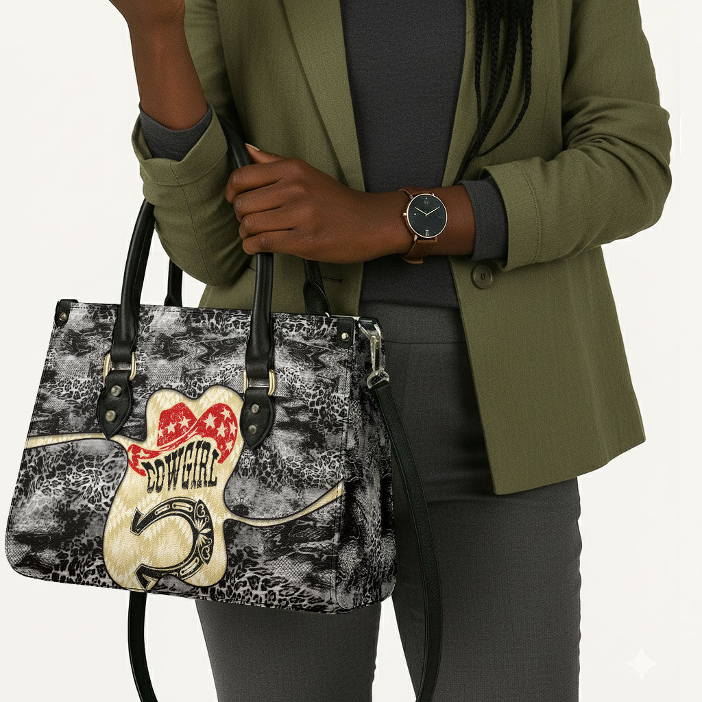 Black Cowgirl Lasso Horseshoe Leather Bag Vintage Retro Leopard Animal