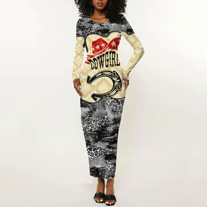 Black Cowgirl Lasso Horseshoe Long Sleeve Bodycon Dress Vintage Retro Leopard Animal