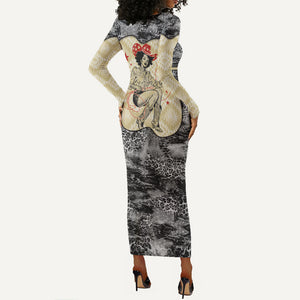 Black Cowgirl Lasso Horseshoe Long Sleeve Bodycon Dress Vintage Retro Leopard Animal