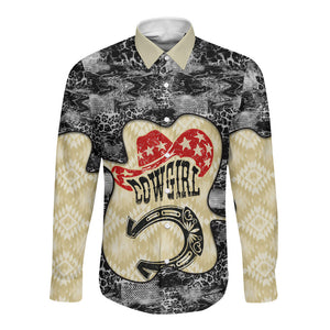 Black Cowgirl Lasso Horseshoe Long Sleeve Button Shirt Vintage Retro Leopard Animal