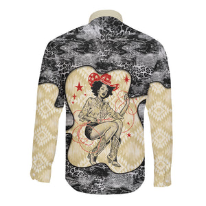 Black Cowgirl Lasso Horseshoe Long Sleeve Button Shirt Vintage Retro Leopard Animal
