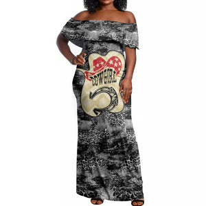 Black Cowgirl Lasso Horseshoe Off Shoulder Maxi Dress Vintage Retro Leopard Animal