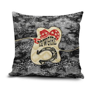Black Cowgirl Lasso Horseshoe Pillow Cover Vintage Retro Leopard Animal