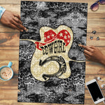 Black Cowgirl Lasso Horseshoe Puzzle Vintage Retro Leopard Animal