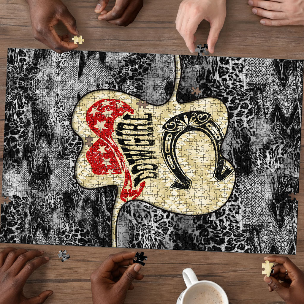 Black Cowgirl Lasso Horseshoe Puzzle Vintage Retro Leopard Animal