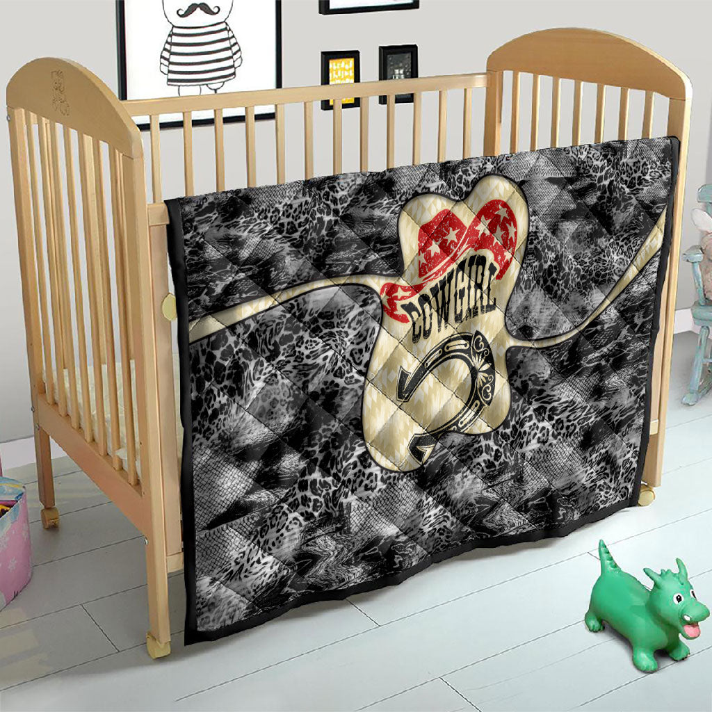 Black Cowgirl Lasso Horseshoe Quilt Vintage Retro Leopard Animal