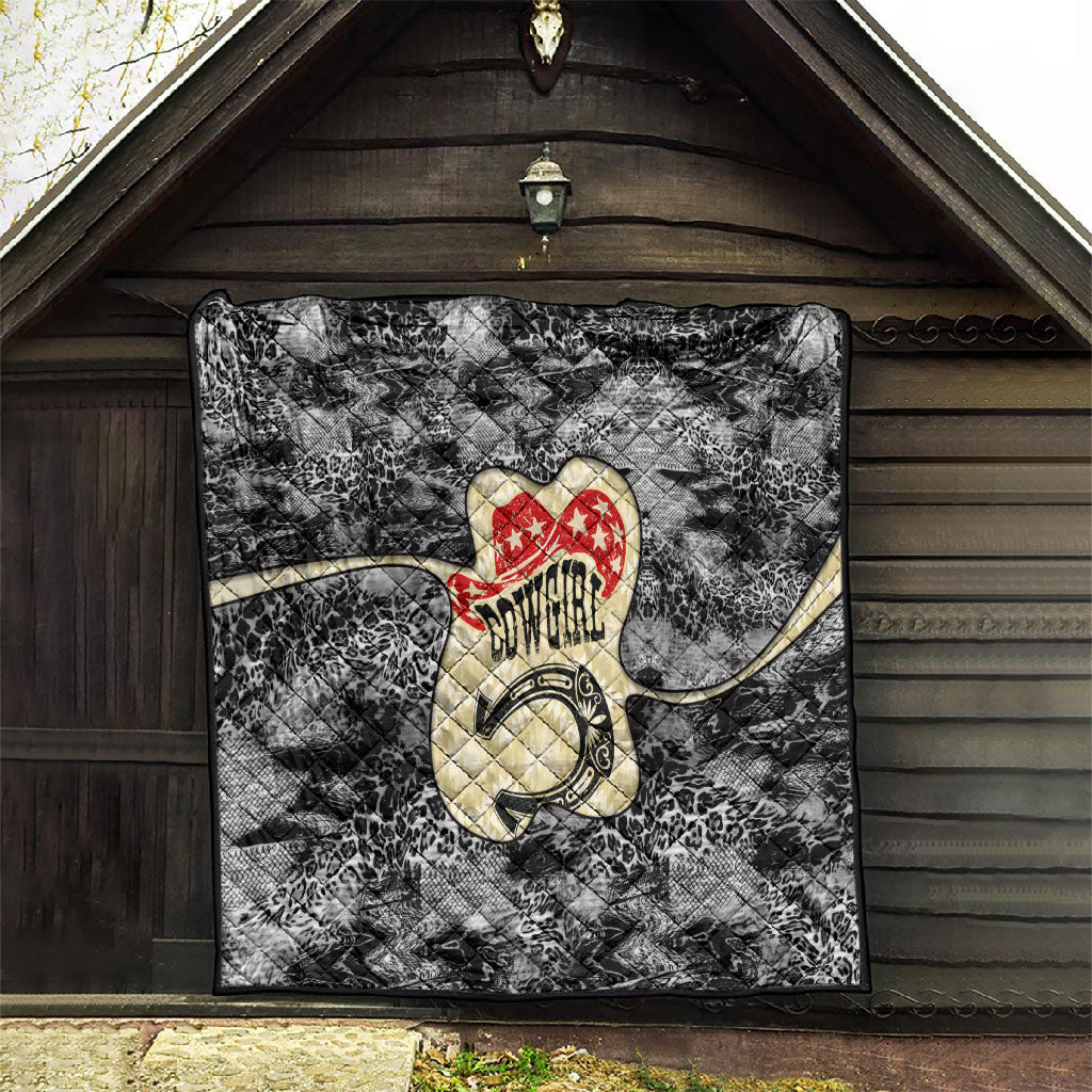 Black Cowgirl Lasso Horseshoe Quilt Vintage Retro Leopard Animal