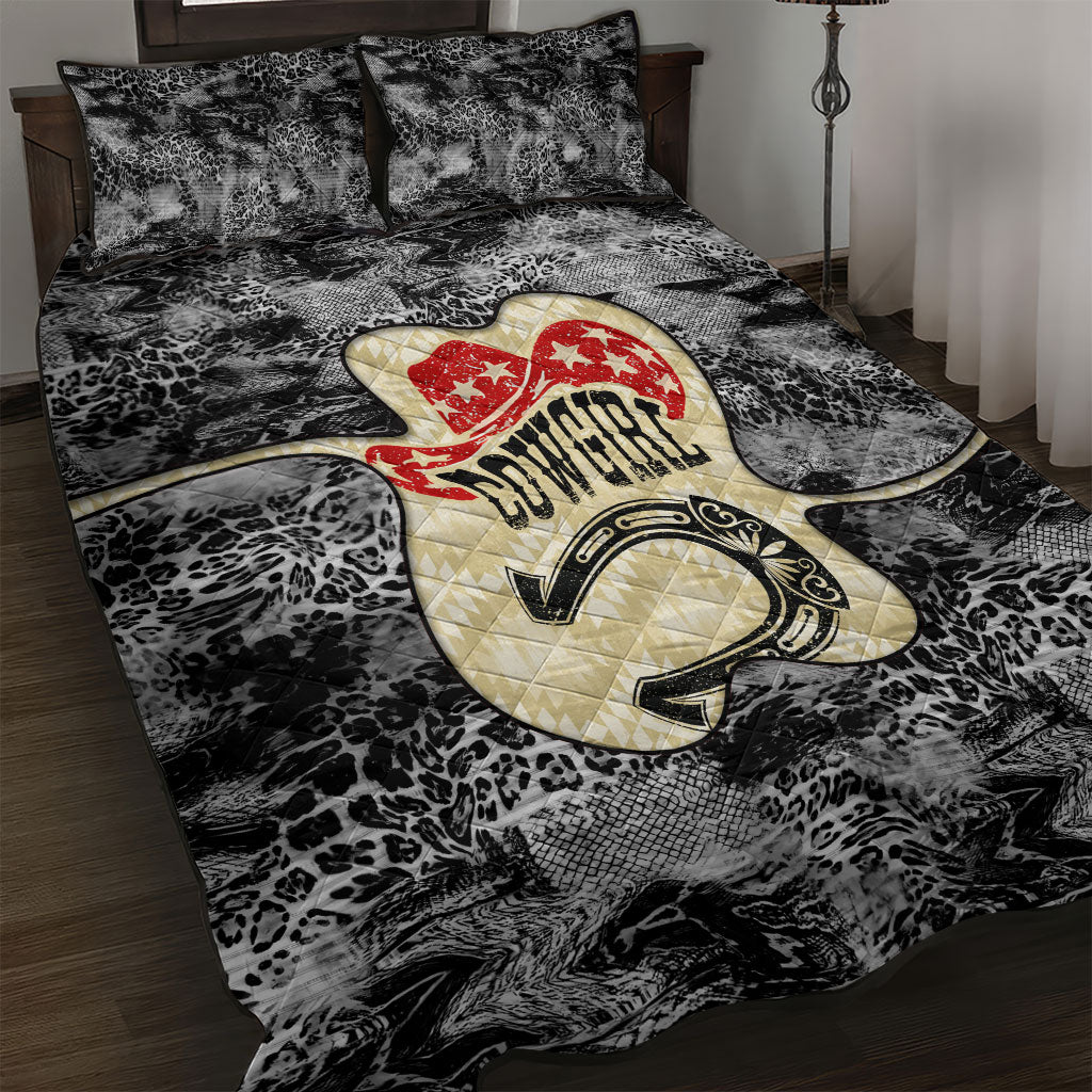 Black Cowgirl Lasso Horseshoe Quilt Bed Set Vintage Retro Leopard Animal