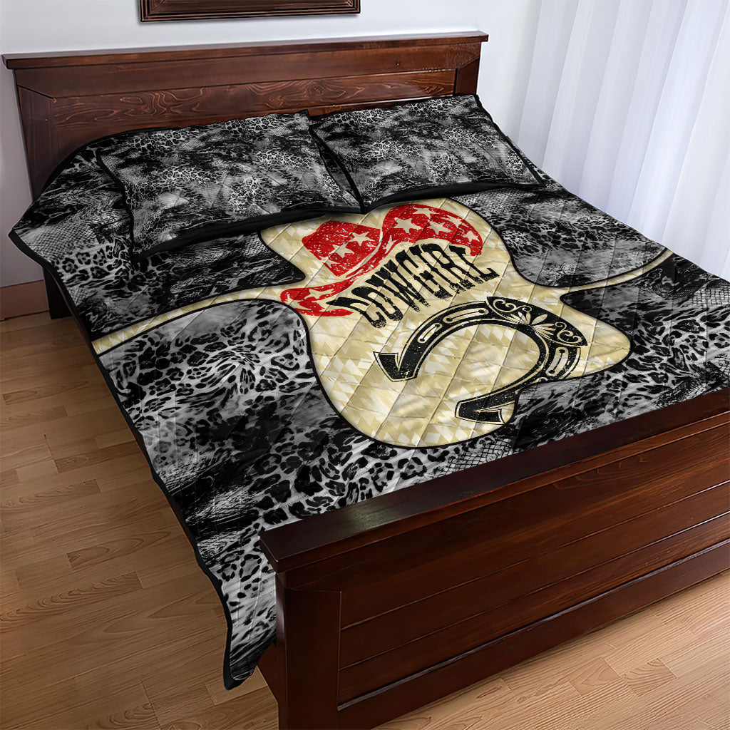 Black Cowgirl Lasso Horseshoe Quilt Bed Set Vintage Retro Leopard Animal